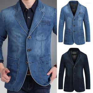 Costumes pour hommes Jeans pour hommes élégants Blazer Revers Coutures fines Poches de couleur pure pour hommes Denim