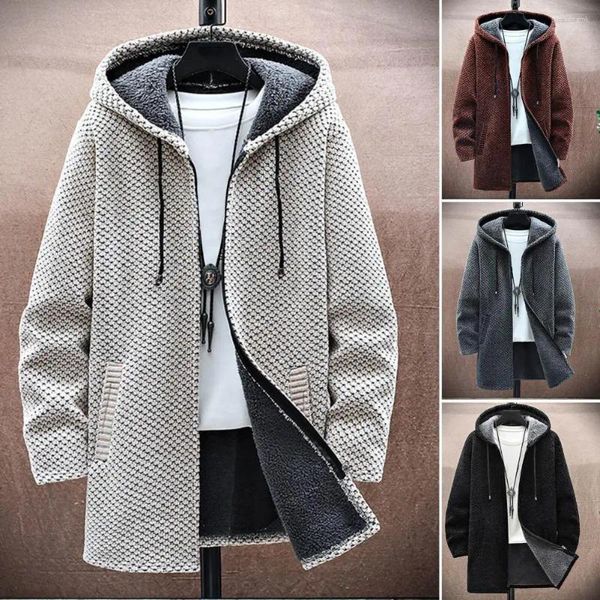 Trajes para hombres Suéter con estilo para hombres Chaqueta con capucha y bolsillos con capucha de longitud media a prueba de frío