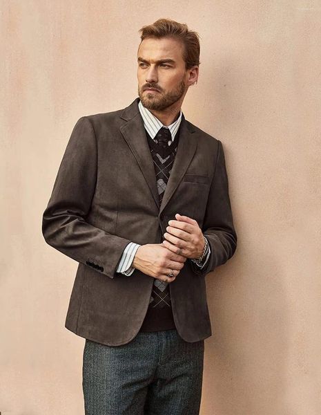 Costumes pour hommes Blazer en cuir suédé sport décontracté simple boutonnage en Blazers homme de luxe hommes costume vestes mâle élégant