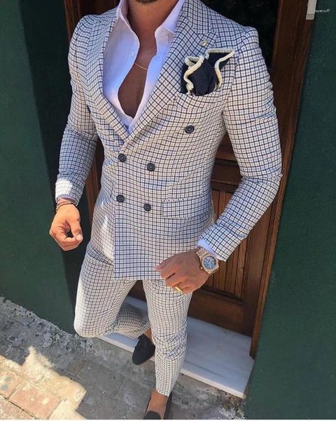 Trajes de hombre traje de 2 piezas para boda Slim Fit chaqueta de padrino de boda pantalones doble botonadura Slettensuit ropa esmoquin hecho a medida