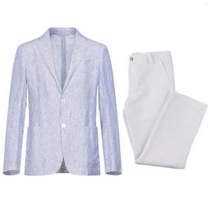 Costume pour hommes Suit 2pcs deux boutons smokings lin fines rayures de veste pantalon