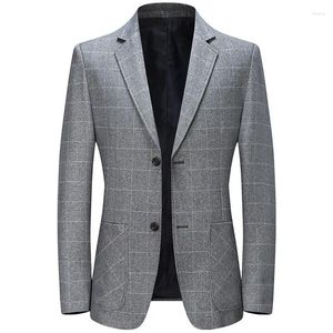 Herenpakken Pak Jas Mode Plaid Grijs Blauw Enkele Breasted Mannelijke Slim Fit Jas 2023 Herfst Business Casual Boutique man Blazer