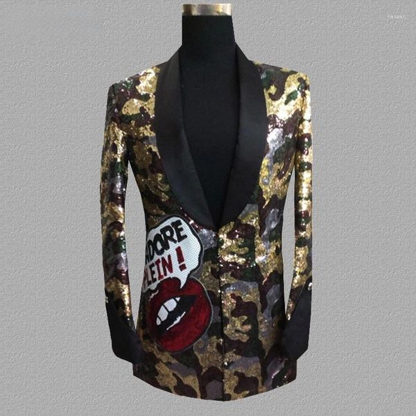 Trajes de hombre Traje para hombre Leopardo Lentejuelas Blazer Discoteca Bar DJ Cantantes Chaqueta casual de moda