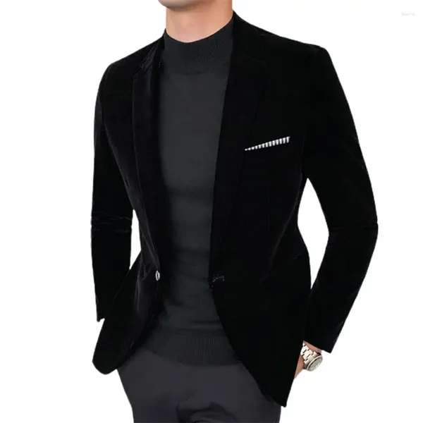 Trajes de hombre Chaqueta de traje Elegante Terciopelo Un botón Blazer Ropa de abrigo Hombres Solapa adelgazante para boda