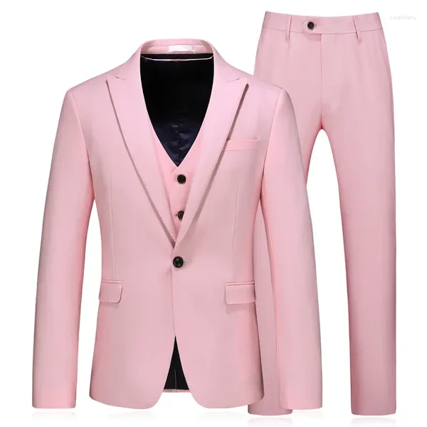 Costumes pour hommes, ensemble 3 pièces, blazer rose d'affaires, grande taille, Boutique, Slim, haut de gamme, coupe formelle, fête de mariage, 2024