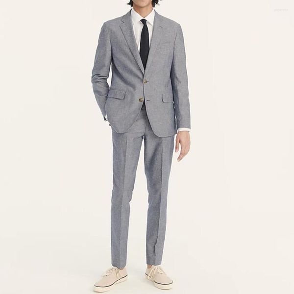 Costumes pour hommes costume hommes gris foncé été veste pantalon deux pièces marié mariage revers cranté Terno élégant Slim Fit Blazer tenues personnalisées 2023