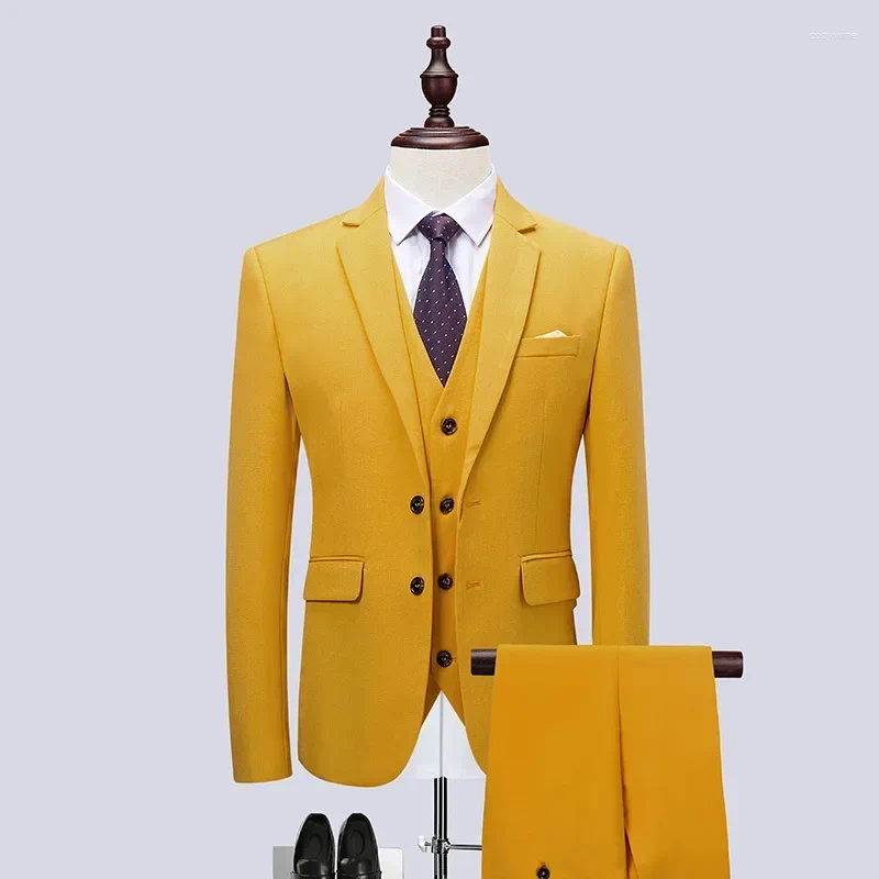 Erkekler Takım Takım İlkbahar Ceket resmi elbise damat adam üç parça ekstra yağ ile set artı boyutu tombul düz renk ince fit