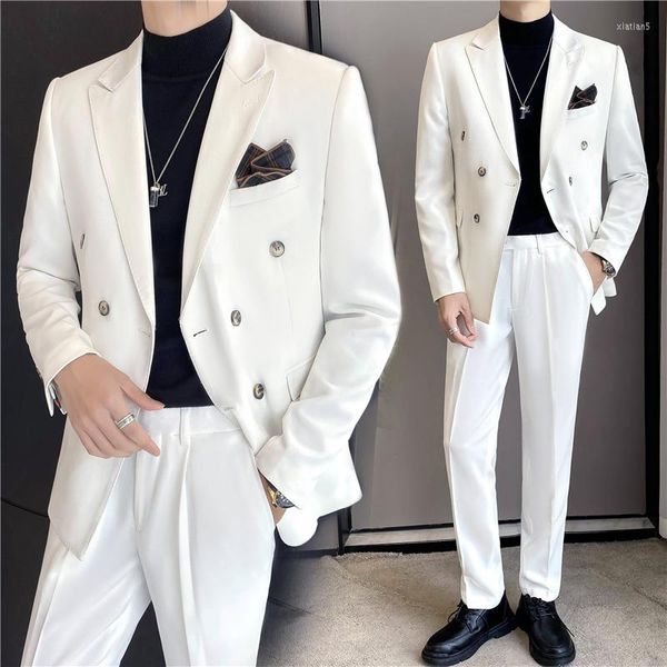 Costumes pour hommes (pantalon de costume de costume) vent mûr léger manteau pour hommes tendance mince beau deux pièces Style britannique 5XL
