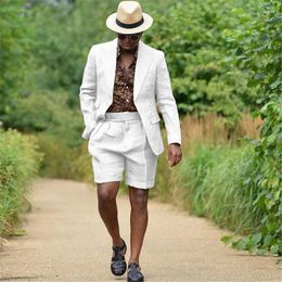 Trajes para hombres Summer Beach Linen Men 2024 (Pantalones cortos de chaqueta) Juego de fiesta de graduación casual Nuxedo de boda formal