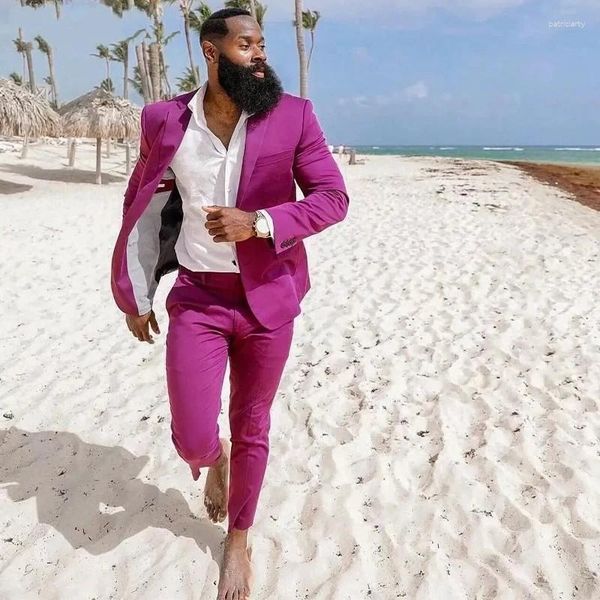 Trajes de hombre Summer Beach Men Purple Blazer Jacket Tuxedos Wedding Prom Party Suit 2 piezas Costume Homme Outdoor Mens Wear Coat Pant