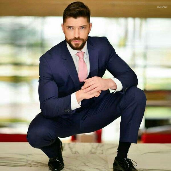 Trajes para hombres Summer Beach Navy Blue Men for Boda With Pants 2 Piece Groom Tuxedo Formal Man Blazer Chaqueta Homme Homme