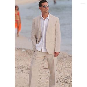 Costumes pour hommes Été Champagne Linge Hommes 2022 2 Boutons Plage Mariage Bal Tuxedos Marié Porter Dernière Blazer Conception Hommes Costume Sur Mesure