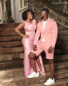 Мужские костюмы, летняя мода, розовый вырез с лацканами, мужские короткие брюки, смокинги для свадьбы и жениха, приталенный пиджак Terno Masculino для выпускного вечера, комплект из 2 предметов