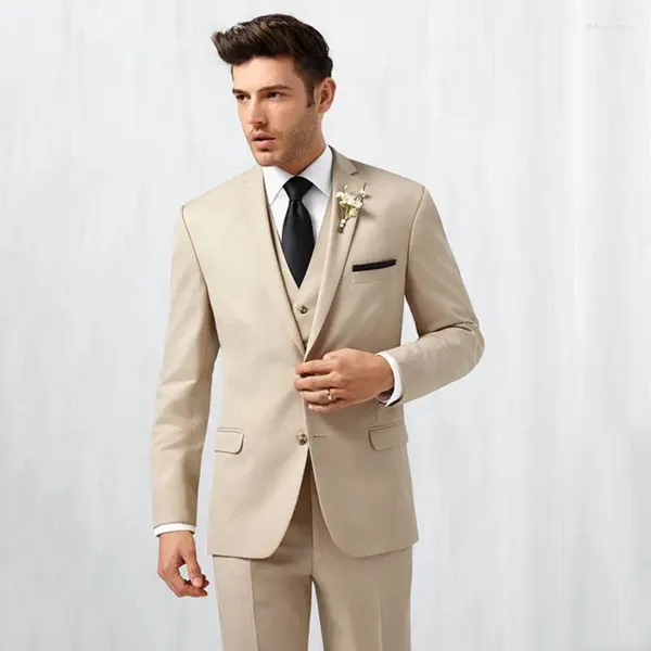 Trajes de hombre de color caqui de verano para boda en la playa Blazers novio esmoquin 3 piezas (chaqueta pantalones chaleco) traje Homme Slim Terno Masculino