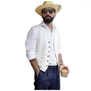 Herenpakken Zomerlinnenvesten voor mannen enkele borsten vintage vintage waistcoat bruiloft Casual bruidegom Draag kleding jas 1 pc's