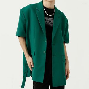 Costumes pour hommes été hommes à manches courtes Blazer tendance coréenne conception ample personnalité de la mode vert noir costume vestes côté fendu hauts