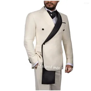 Herenpakken Super Collar Patchwork Men Double Breasted Tuxedo Slim Fit hoogwaardige bruidegombeurt Prom Blazers voor 2 -delige sets
