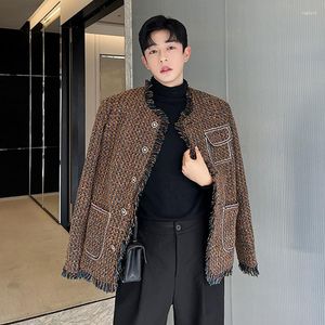 Trajes para hombres SYUHGFA 2023 Tweed Tejido Traje Chaqueta Tendencia Dañado Bordes ásperos Cuello redondo Rebabas Diseño de nicho Estilo coreano Blazers de moda