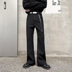 Costumes masculins syuhgfa pantalon de costume pour hommes décontracté de style coréen de couleur conception de ceinture de mode simple et large jambes pantalon masculin 2024 élégant