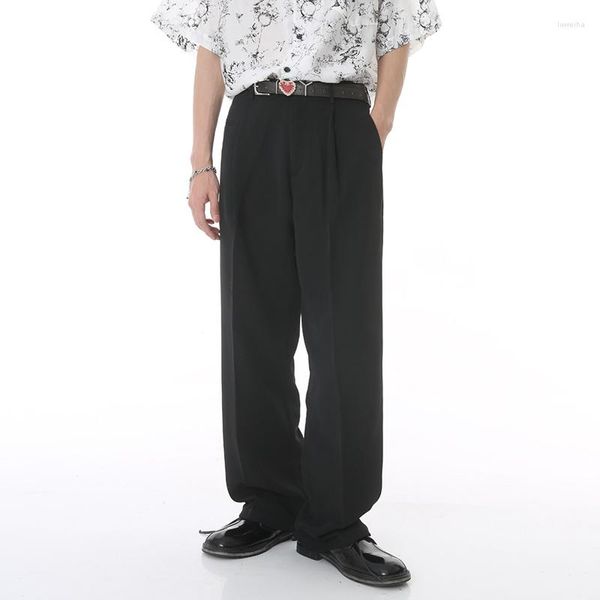 Costumes pour hommes SYUHGFA Couleur unie Pantalon de costume décontracté à la mode été mince simple lâche plissé jambe large pantalon droit mode coréenne