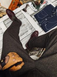 Costumes pour hommes Tailor Brando British Retro Herringbone Wool Micro Fuselé Pantalon 9,5 points Tweed