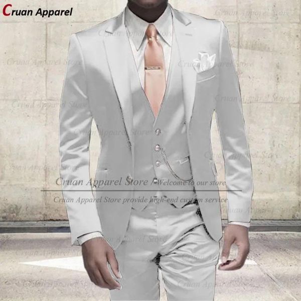 Trajes para hombre hechos a medida de lujo de plata brillante conjunto para hombre Slim Fit hombre novio vestido de boda esmoquin 2024 chaqueta de color menta chaleco pantalones