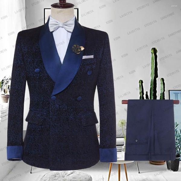 Costumes pour hommes sur mesure hommes Costume 2 pièces classique bleu marine Jacquard Mariage pour 2023 Slim Fit marié Tuxedos Costume Mariage Homme