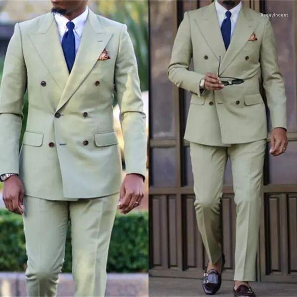 Trajes de hombre a medida verde menta cruzado novio esmoquin Terno Slim Fit Casual hombre Blazer fiesta boda