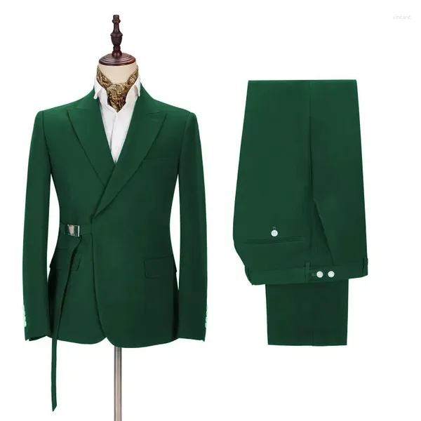 Trajes de hombre hechos a medida de Color sólido con doble botonadura y solapa en pico, conjunto completo Formal de negocios, chaqueta holgada de 2 piezas, pantalones ajustados