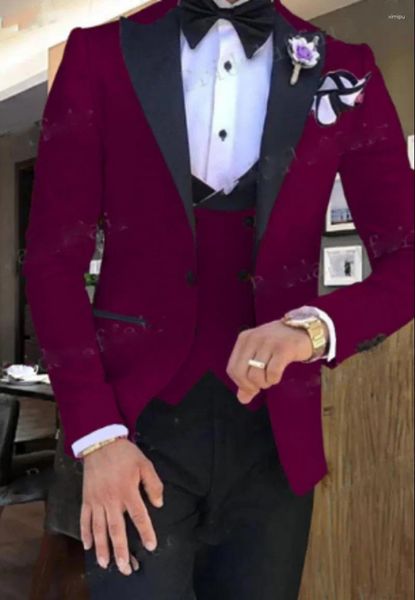 Trajes de hombre hechos a medida Terno esmoquin de novio delgado traje de boda para hombre Masculino (chaqueta pantalón chaleco corbata lazo) para hombre 3 piezas para