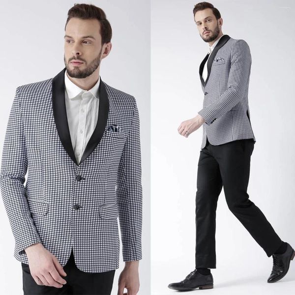 Costumes pour hommes sur mesure 2 pièces Blazer pantalon simple boutonnage revers transparent pied-de-poule en Satin vêtements de travail grande taille smoking sur mesure