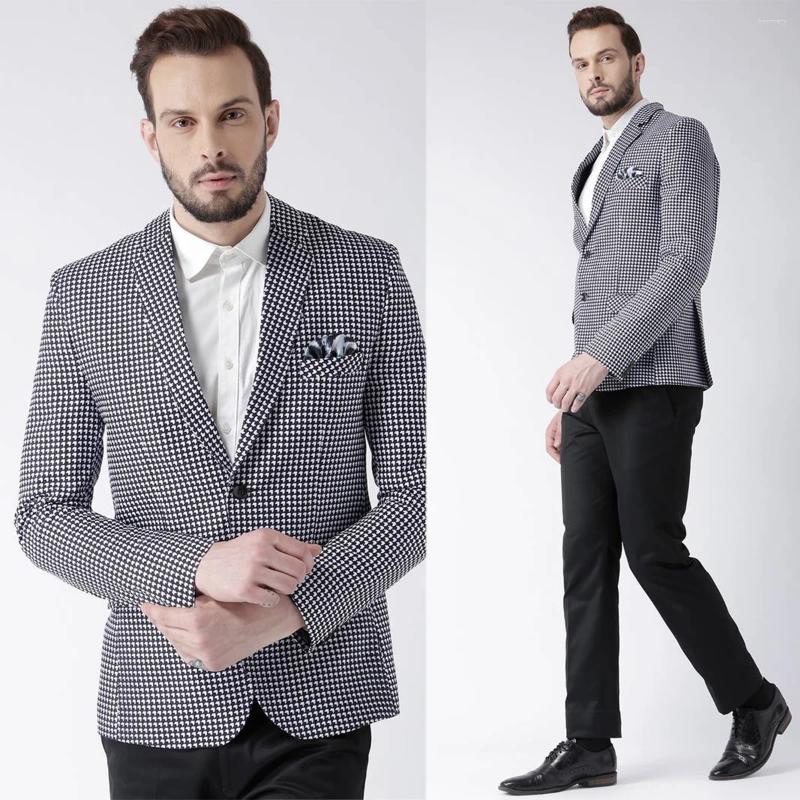 Herenpakken op maat gemaakt 2 stuks blazer broeken enkele borstenpeaked revers houndstooth formele werkkleding plus maat smoking tuxedo op maat gemaakt