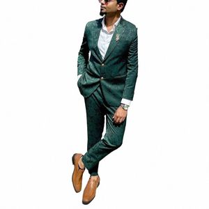 Costumes pour hommes sur mesure 2 pièces Jacquard Blazer Pantalon Peaked Revers Simple Boutonnage Mariage Moderne Slim Fit Custom Made Plus Taille U5F0 #