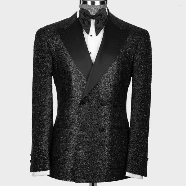 Costumes pour hommes sur mesure 2 pièces paillettes Blazer pantalon Double boutonnage Satin pointe revers travail formel grande taille smoking sur mesure