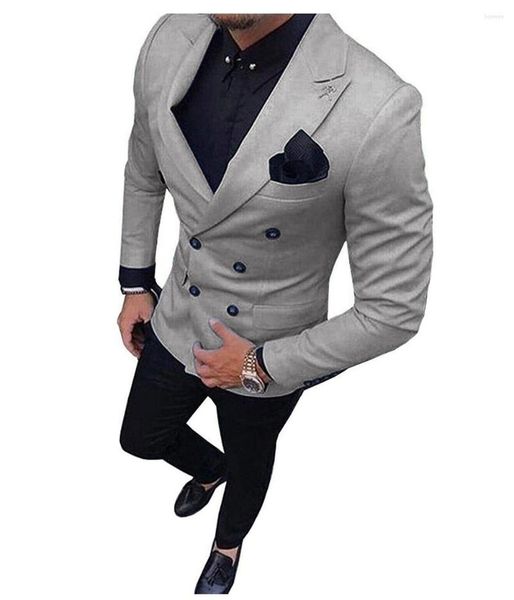 Trajes para hombres a medida hecha con traje de hombres para hombres, novio para hombres, tuxedo terno slim fit 2 piezas, gris claro, blazer de doble pecho, boda de blazer