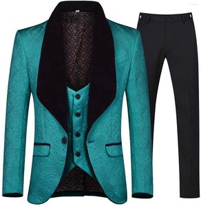 Herenpakken groenblauw groen heren 3-stuks hoogwaardige stijl bruiloft bruidegom Tuxedos Blazer Party Prom (Blazer Vest Pants)