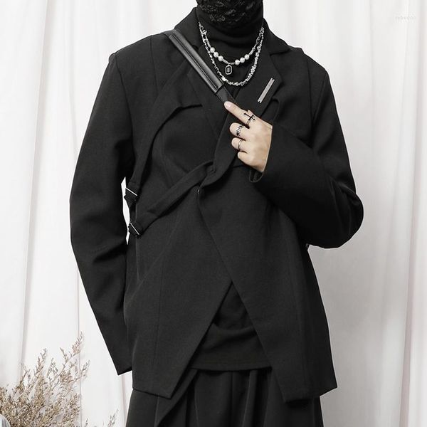 Trajes para hombres Traje de primavera 2023 Chaqueta pequeña de moda para personas mayores con diseño asimétrico de nicho negro