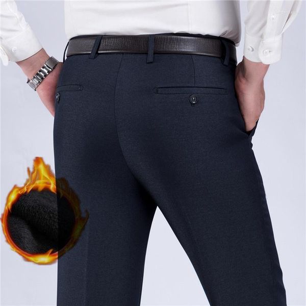 Costumes pour hommes épais chaud hiver robe pantalon droite classique affaires bureau formel costume pantalon hommes noir grande taille 29-40 42 44