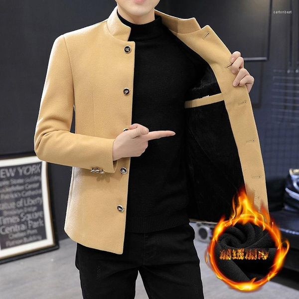 Trajes para hombre, chaqueta elegante con cuello levantado grueso, versión coreana informal de la túnica juvenil delgada, chaqueta de traje pequeña de lana