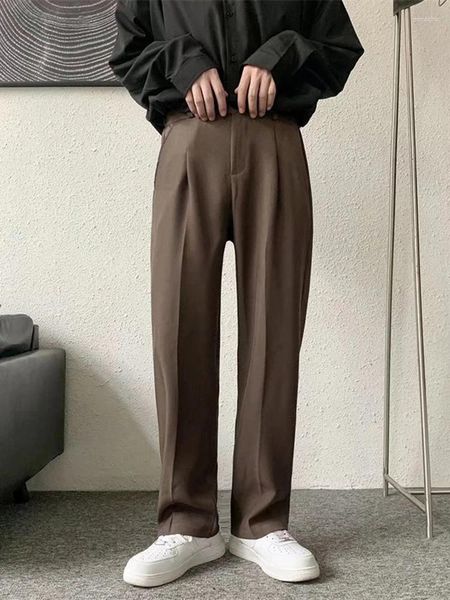 Trajes para hombres pantalones finos de Color Vertical otoño Simple 2023 pantalones casuales masculinos coreanos tendencia suelta moda sólida