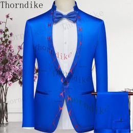 Herenpakken Thorndike 2023 Collectie Blauw Gedrukt Luxe Man Bruiloft Voor Jas Broek Met Stropdas Bruidegom Verjaardagsfeestje
