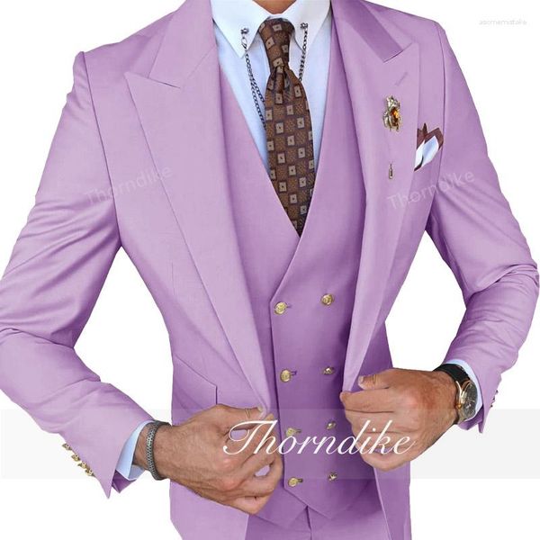 Costumes pour hommes Thorndike 2023 personnalisé violet clair jaune bouton point revers costume marié smoking garçons d'honneur fête 3 pièces