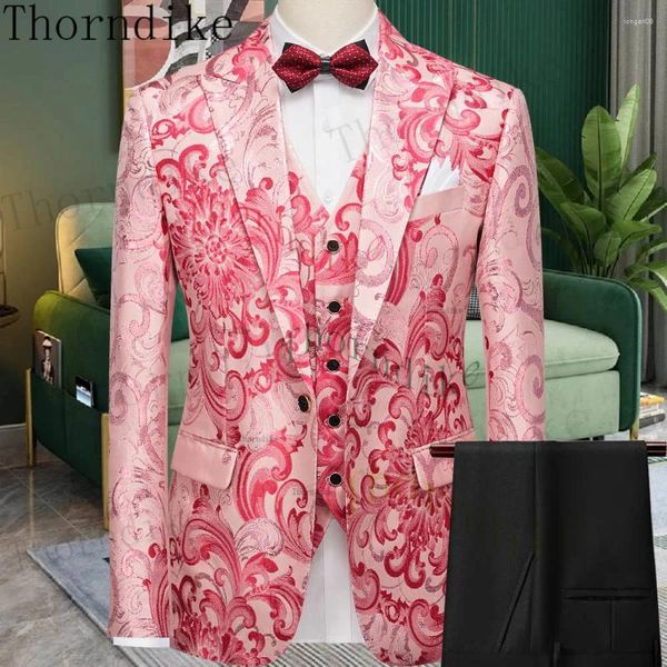 Costumes masculins Thorndike 2024 Pink Peak Adpel Wedding Men un bouton avec pantalon noir costume de smoking homme slim fit blazer