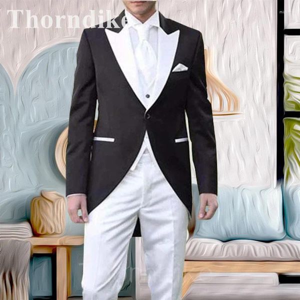 Trajes para hombres Thorndike Hombres Tailcoat Tendencia personalizada Boda Prom Esmoquin Chaqueta de 2 piezas Conjunto de pantalones Traje formal Slim Fit Traje de chaqueta de solapa blanca