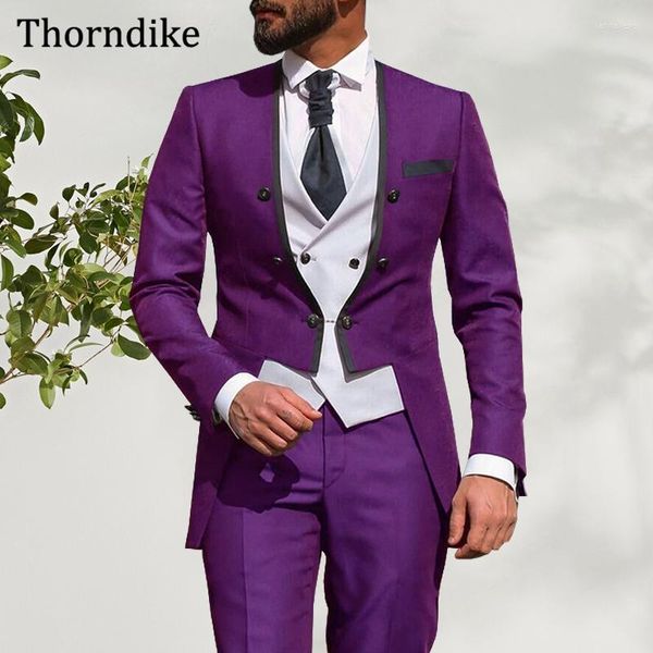 Costumes pour hommes Thorndike Purple Suit Hommes Pour Mariage Custom Made V-Neck Buttons Slim Fit Veste Avec Pantalon Elegnt Groom Party Prom Tuxedos 2023