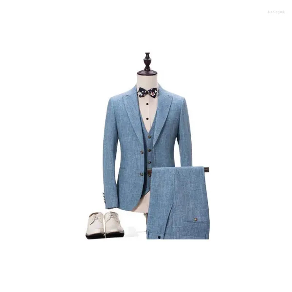 Trajes de hombre de tres piezas coreano azul claro traje de cuatro estaciones otoño negocios novio vestido de boda ropa de alojamiento