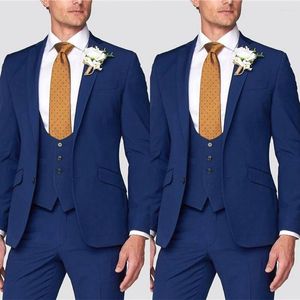 Costumes pour hommes costume trois pièces bleu marine formel col en U gilet Slim Fit personnalisé veste gilet pantalon adapté aux garçons d'honneur de mariage