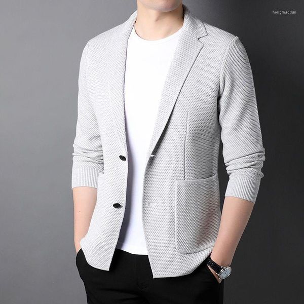 Trajes para hombres Lana de grado superior 5% Marca Moda Punto Estilo coreano Cardigan Hombres Slim Fit Suéter Casual Abrigos sólidos Chaqueta Ropa para hombre 2023