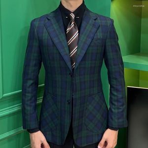 Herenpakken Topkwaliteit herfst heren streetwear jasje groen vintage single-breasted blazer hombre business casual jas uniform