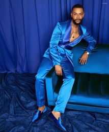 Costumes pour hommes TPSAADE 2023 Costume de mode Bleu Soie Satin Mariage Tuxedo Quatre Saisons Fête Porter Ajusté 2 Pièces Blazer Ensemble (Manteau Pantalon)
